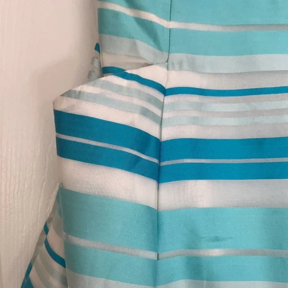 Lilly Pulitzer Blossom Strapless Blue Stripe Slanted Side Pockets Mini SilkDress - Picture 6 of 14
